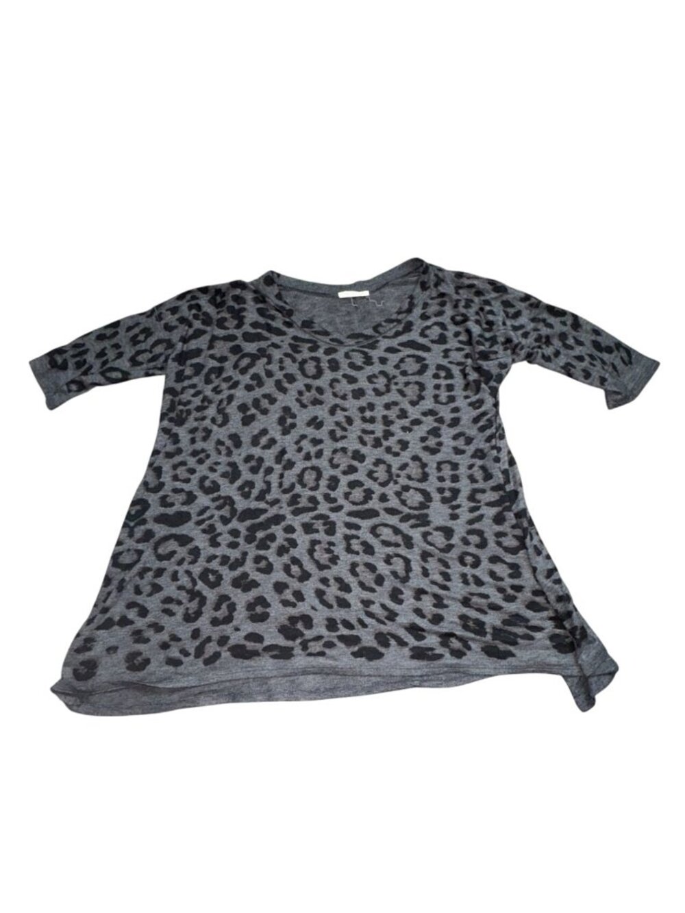 Enti Clothing Boutique Leopart Print 3/4 Sleeve Knit Blouse=-Gray-Small-GUC
